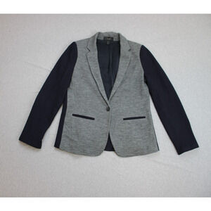 J.Crew Blazer Jacket Womens 10 Black Gray Notch Lapel 1 Button Single Breasted